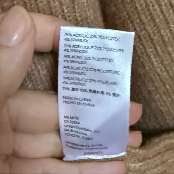 Anthropologie Flat White Sweater Ribbed Knit Mini Cardigan Sweater Camel Dress M - Picture 7 of 10